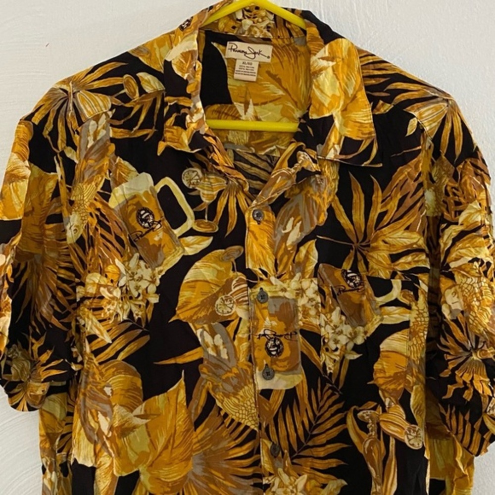 Panama Jack Shirt Mens X-Large Button Down Black-Gold Tropical‎ Cocktails…